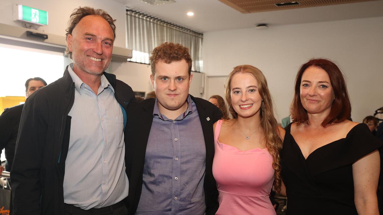 <p>Geelong Baptist College Year 12 student Lilly Synot with uncle Nick Synot, brother Zakk and mum Amanda. Picture: Alison Wynd</p>