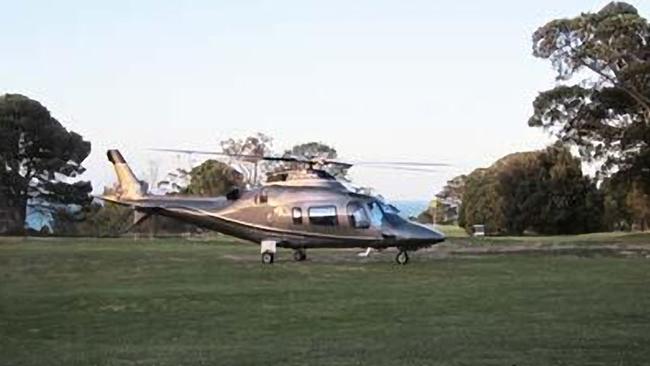 Bronwyn Bishop landing in a helicopter at Geelong. Taxpayers were billed $5,227 for the 80km round-trip