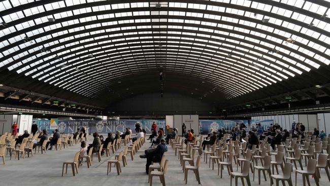 A Covid-19 vaccination centre set up at the exhibition hall as part of the operation titled ‘5000 vaccines in one day, at one place’ in Nice. Picture: AFP