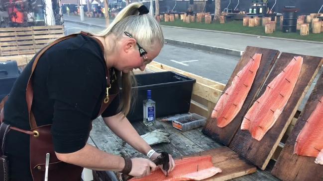 Danish Chef Bente Grysbaek  cooks Huon salmon