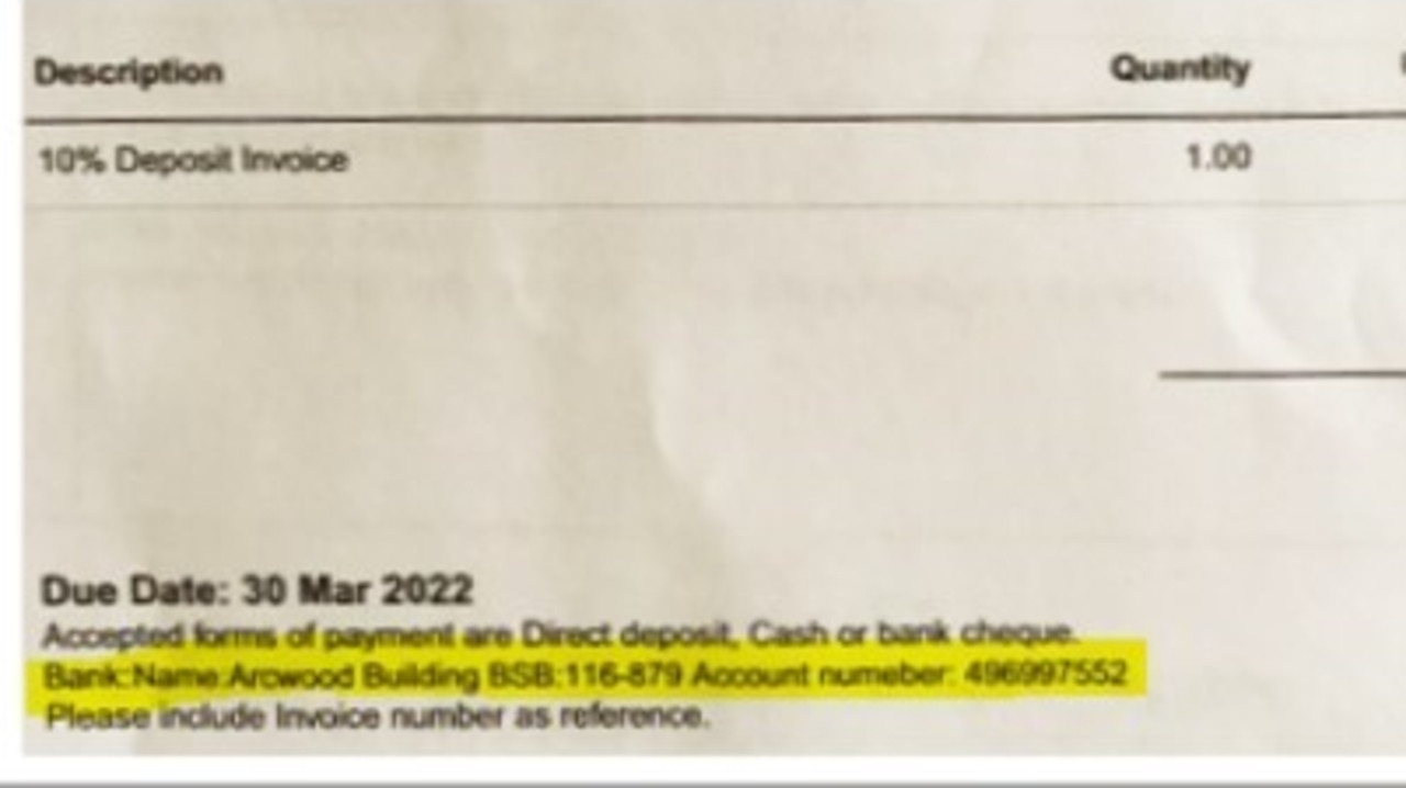 One of the scammed invoices. Picture: Supplied