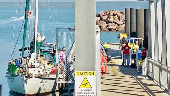 A yacht from overseas that sailed into Cullen Bay in recent weeks, tied up at the public pontoon. Picture: Gary Shipway