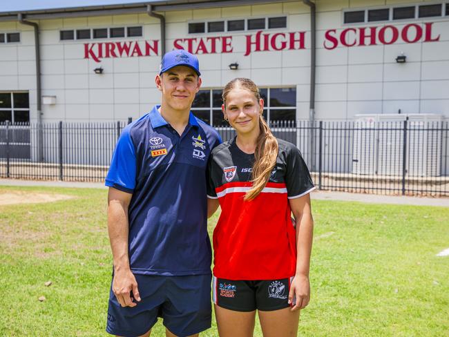 North Queensland Cowboys player Kaiden Lahrs, 18, with his younger sister Macey, 14, of Kirwan State High School. Picture: Alix Sweeney / North Queensland Cowboys