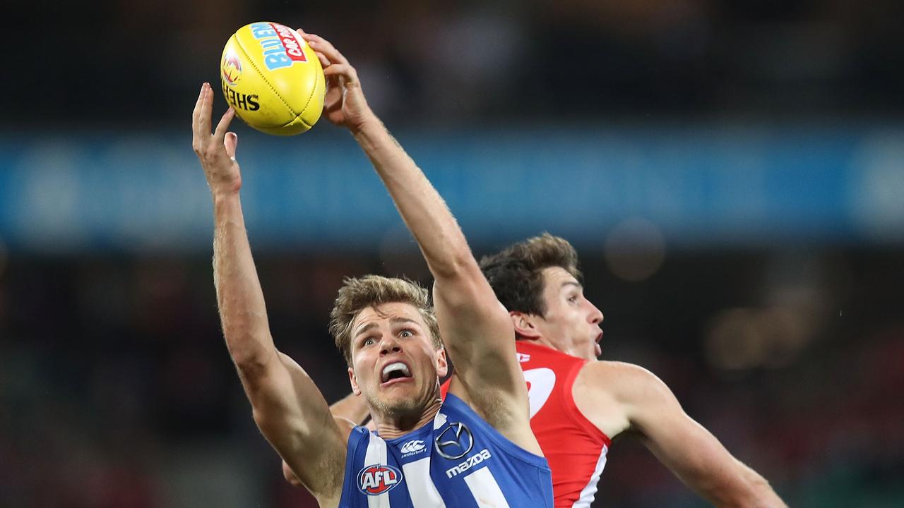 Mason Wood kicked four goals in the Kangaroos win. Photo: Mark Metcalfe/Getty Images