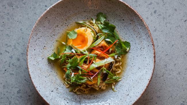 Amaru’s version of two minute noodles with chicken, egg and herbs. Picture: Eugene Hyland