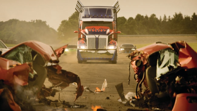 The new Optimus Prime from Western Star in a scene from Transformers: Age of Extinction.