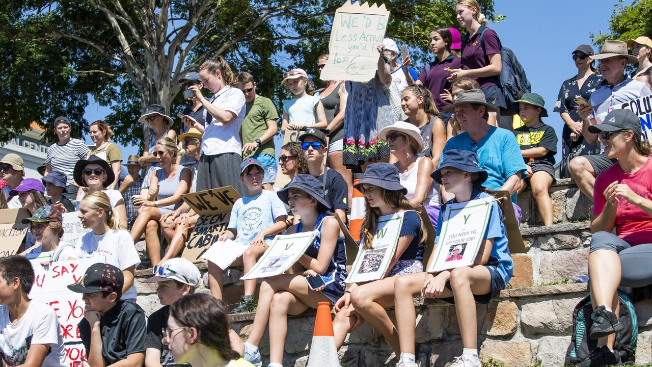 Gold Coast school students at a climate change protest outside the Varsity Lakes office of Minister Karen Andrews. Picture: Bond Newsroom