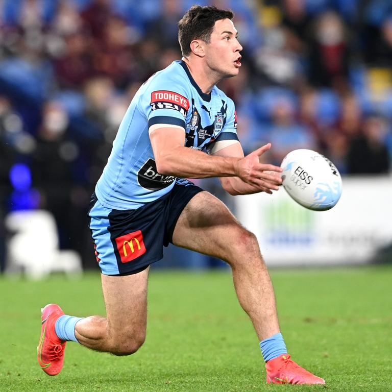 Moses in action for the Blues during game three of the 2021 State of Origin Series. Picture: Bradley Kanaris/Getty Images