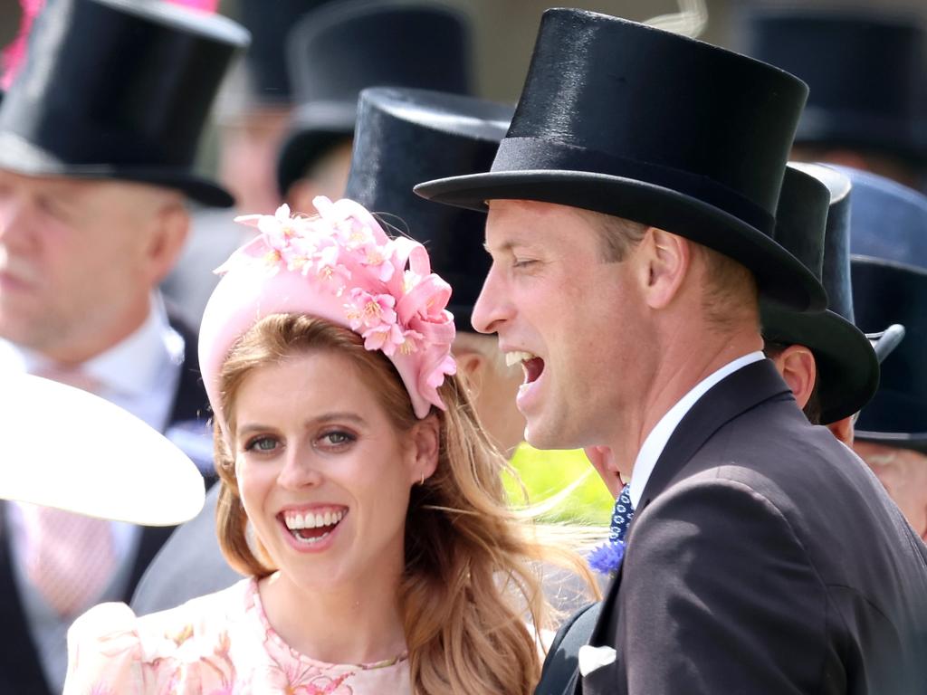 Princess Beatrice of York and Prince William, Prince of Wales laugh as they attend day two of Royal Ascot. Picture: Getty Images