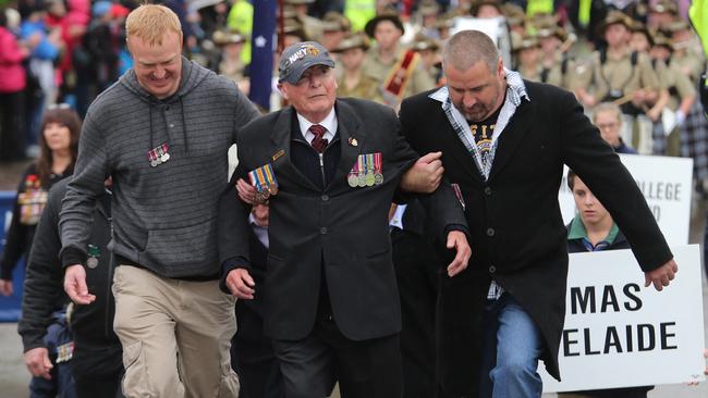 Emotional day ... the march at Melbourne’s Shrine of Rememberance. Picture: Alex Coppel