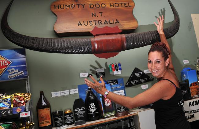 Melissa Leach shows off a big set of horns at the Humpty Doo Hotel