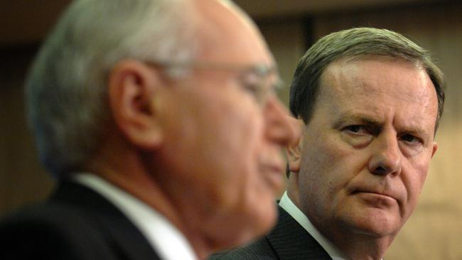 Former treasurer Peter Costello with then prime minister John Howard in 2007. Picture: Lyndon Mechielsen