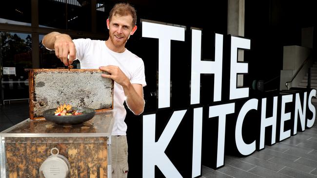 Apiarist Jack Stone, extracts fresh honey from Australia's largest honeybee apiary unveiled at The Kitchens in Robina Town Centre. Photo: Regi Varghese