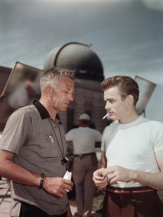 James Dean with director Nicholas Ray on the set of Rebel Without a Cause. Picture: Getty Images