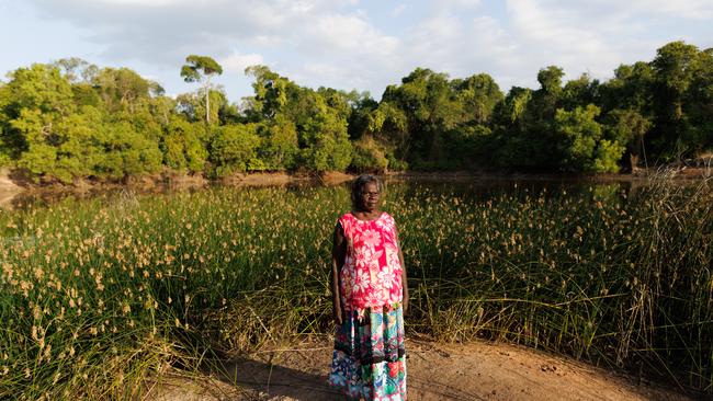 Margaret Rarru Garrawurra, Senior Yolngu artist from northeast Arnhem Land in the Northern Territory is the 2022 Telstra Art Award $100,000 prize winner with Dhomala (pandanus sail) 2022. Picture: Charlie Bliss