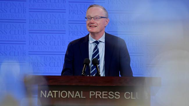 Reserve Bank governor Philip Lowe delivers his address at the National Press Club in Canberra on Wednesday. Picture: Getty Images