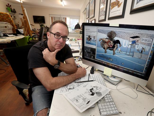 11/09/2018 Cartoonist Mark Knight at his studio after a global storm over his depiction of Serena Williams. Picture : David Geraghty / The Australian.