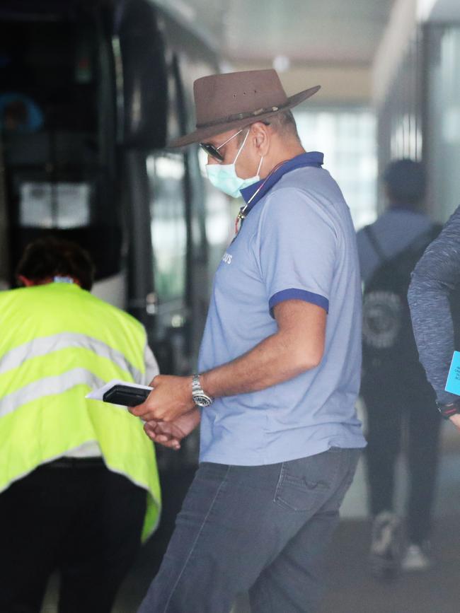 Indian coach Ravi Shastri arrives at the Sofitel in Brisbane. Picture: Lachie Millard