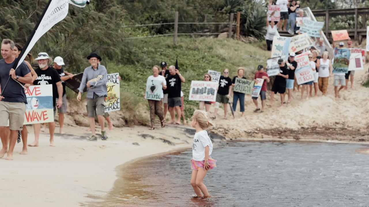 A protest at Yaroomba over the development application in 2021.