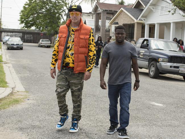 On set ... Will Ferrell and Kevin Hart from Get Hard.