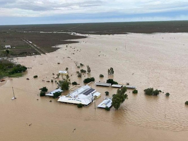 Flooding at the Blue Heeler Hotel at Kyuna, in northwest Queensland. Picture: Jo-Anne Foster