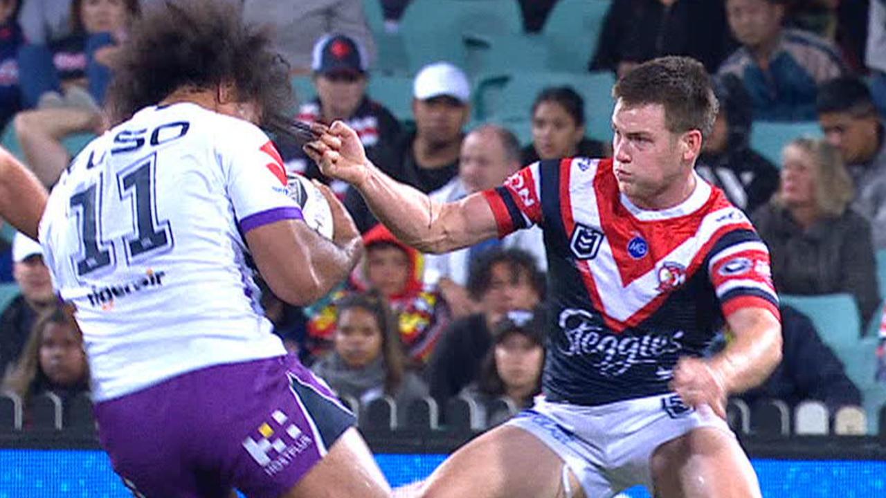 Luke Keary pulls the hair of Felise Kaufusi.