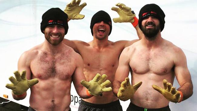 Bernard Foley, Nick Phipps and Nick Frisby after leaving the cryotherapy chamber.