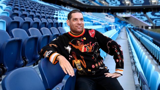 Artist Tony Albert at Allianz Stadium in Sydney where he revamped the stadium seating artworks. Picture: Venues NSW/Gregg Porteous