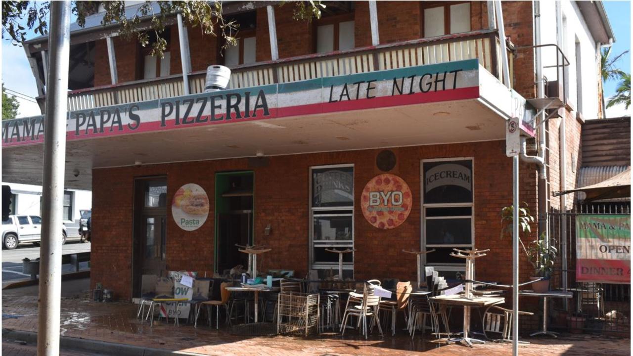 Mama &amp; Papa's Pizzeria in Mary Street, Gympie after the floods. Photo: Elizabeth Neil