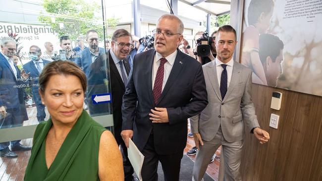 Prime Minister Scott Morrison and Jenny Morrison visit the Springfield Rise Display Village, South of Brisbane with Sam Biggins, LNP Candidate for Blair. Picture: Jason Edwards