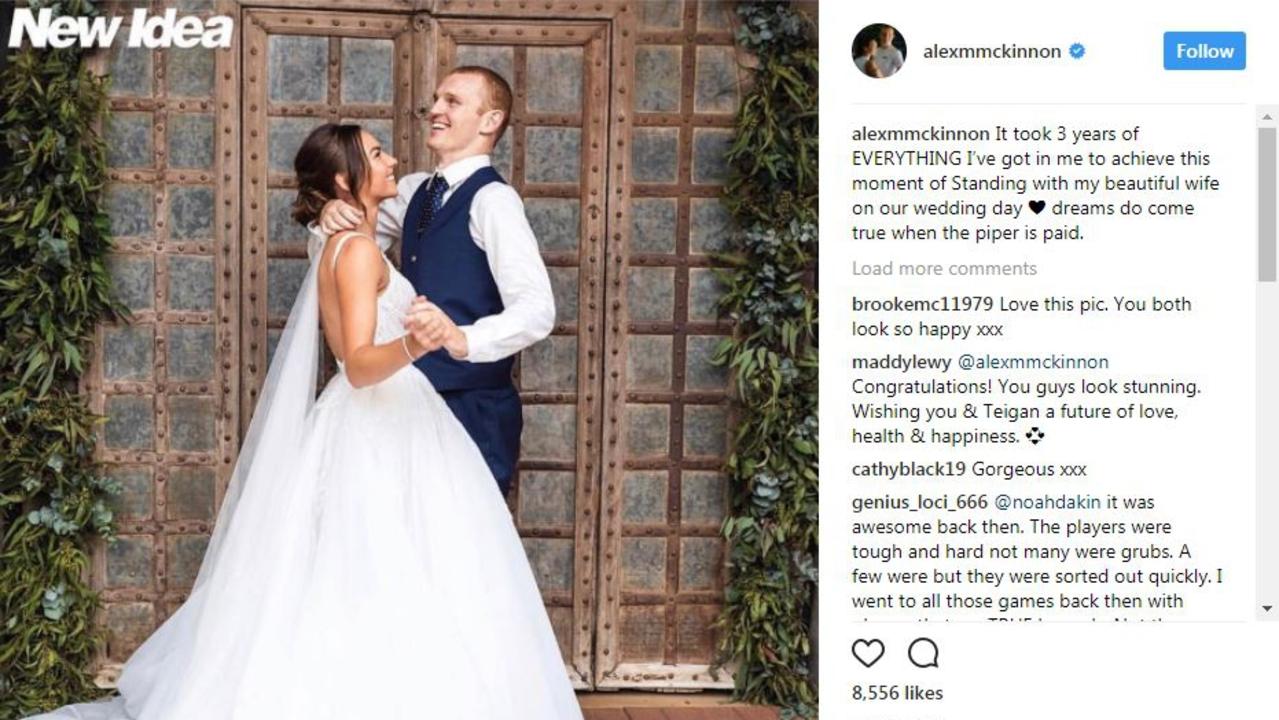 Alex McKinnon defied the odds to stand up at his wedding. Picture: Instagram
