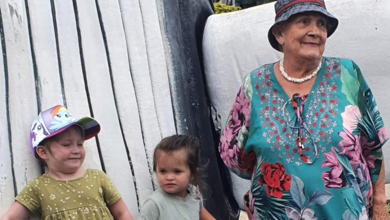 82-year-old Katherine Summers with her two great-granddaughters Mia and Raya.