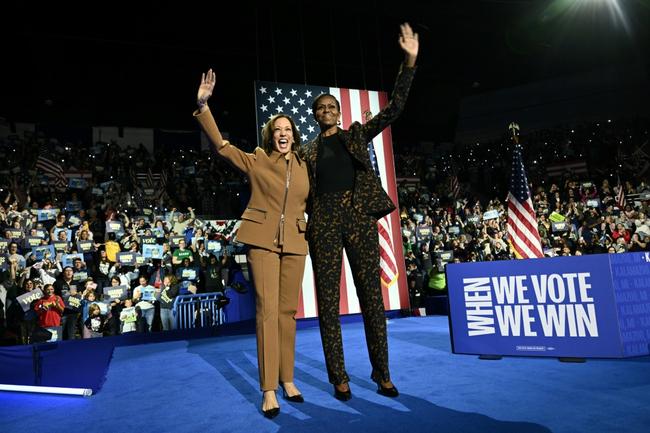 Kamala Harris and Michelle Obama at their campaign rally in Kalamazoo, Michigan