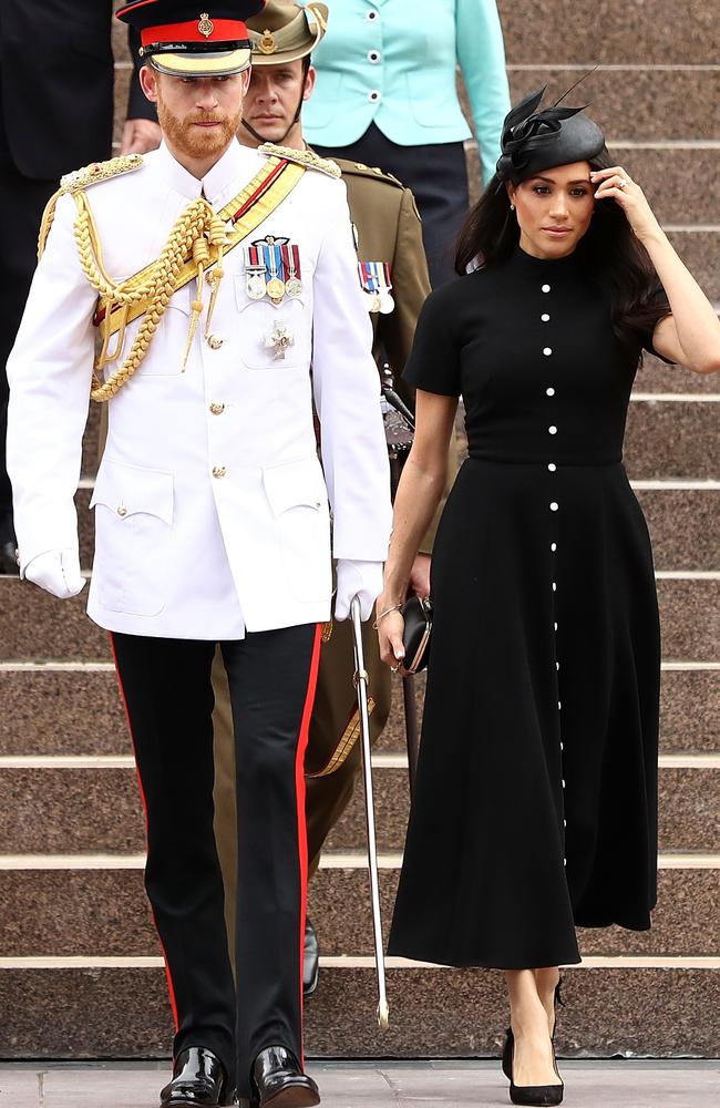 She teamed the Emilia Wickstead dress with a head-piece by Philip Treacy, with the cost of both items undisclosed. Picture: Getty Images