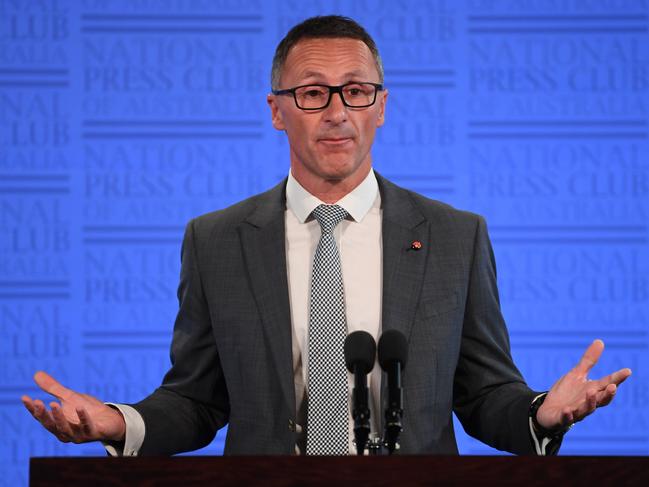 Australian Greens leader Richard Di Natale during his address to the National Press Club in Canberra, Wednesday, April 4, 2018.(AAP Image/Lukas Coch) NO ARCHIVING