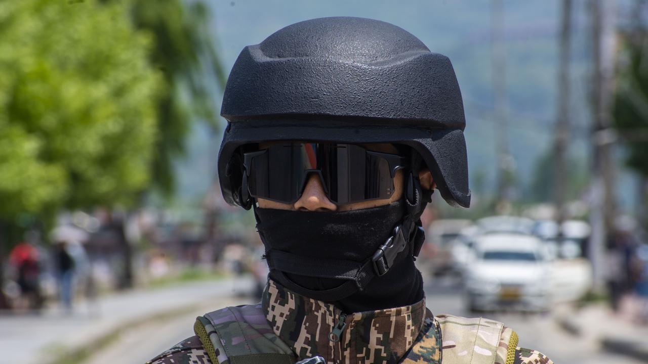 An Indian paramilitary soldier stands guard on the bank of Dal lake, amid heightened tensions following a deadly attack in Pahalgam that killed 26 tourists. Picture: Yawar Nazir/Getty Images