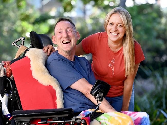 SYDNEY, AUSTRALIA - TelegraphApril 19, 2022: Hireup support worker Deb Lawson and her high-care client Murray Loudon.Murray requires 24/7 assistance due to cerebral palsy. Picture: Jeremy Piper