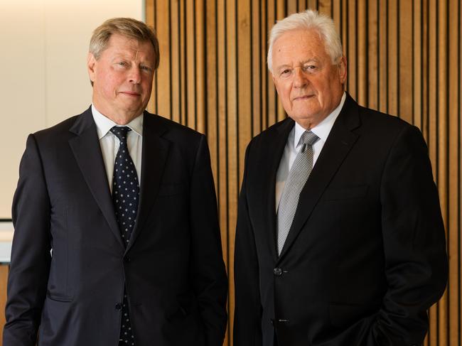 Ampol chair Steven Gregg (L) will succeed Westpac chair John McFarlane (R) in November after the bank hands down its full year results. Picture: Supplied