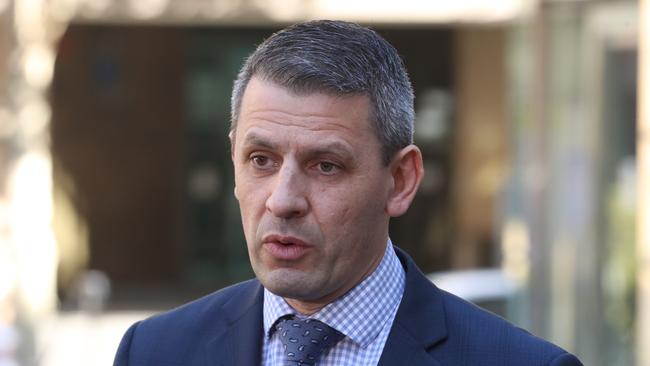 Victoria Police Association boss Wayne Gatt speaking to media. Picture: David Crosling