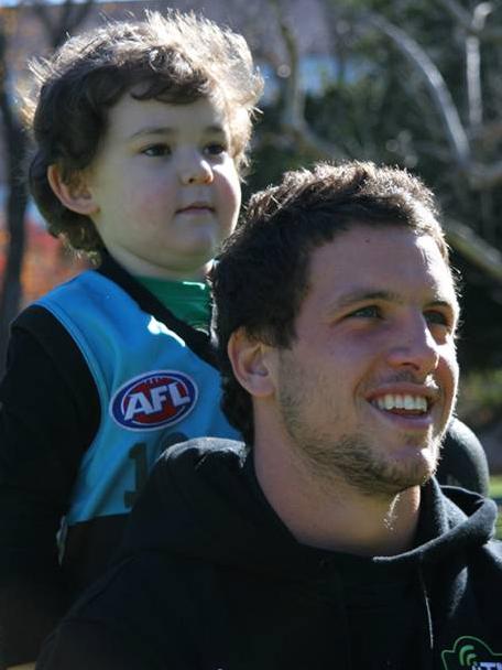 Ryan Lane-Ellis with Travis Boak in 2011, on their first meeting, when Ryan was diagnosed with acute lymphoblastic leukaemia.