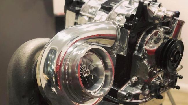 The rotary engine and large turbo belonging to Adam Cannell’s Morris Minor ute. Picture: Supplied