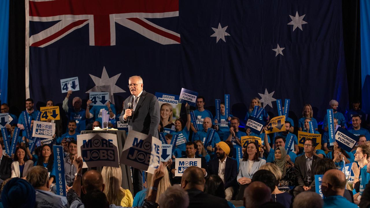 Prime Minister Scott Morrison at a Liberal campaign rally at Accor stadium in the electorate of Reid. Picture By Jason Edwards