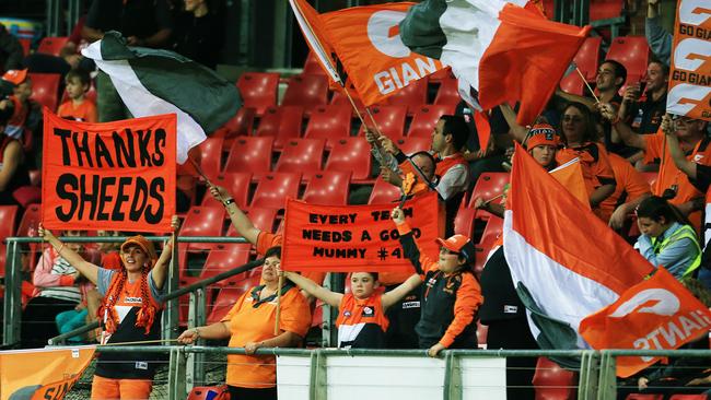 GWS Giants fans thank inaugural coach Kevin Sheedy for his contribution to the club. Picture: Toby Zerna.