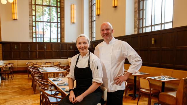 Head chef Beth Patterson with executive Chef Tony Carroll at Fishbank, the restaurant taking over Jamie’s Italian in Adelaide. Picture: Matt Turner