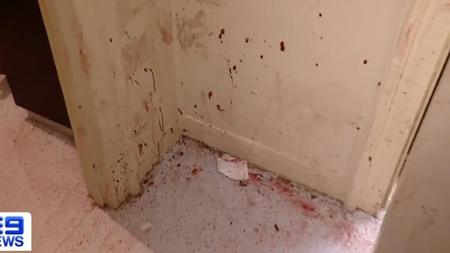 Blood spatters were also pictured in the hallway. Photo: 9 News