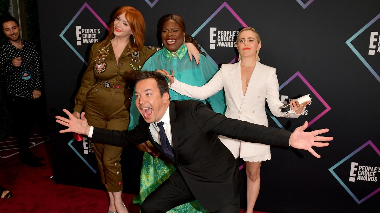 Christina Hendricks, Retta, Mae Whitman, and Jimmy Fallon deliver the faces of four people who know they’re among a very small group of recognisable names in attendance. Photo: Matt Winkelmeyer/Getty Images