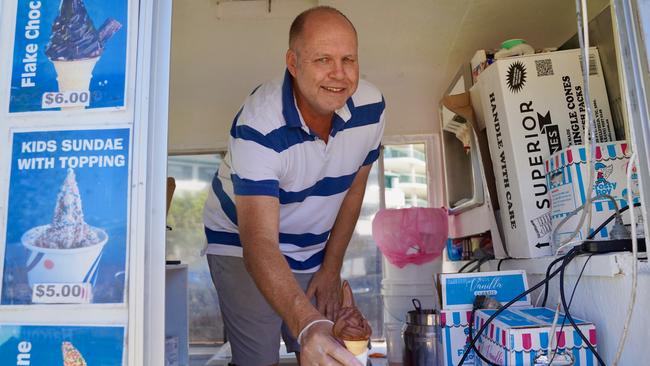 Mr Whippy owner Allan Acton at the 49th Annual Pa &amp; Ma Bendall Memorial Surfing Contest held at Moffat Beach in Caloundra on April 8, 2023. Picture: Katrina Lezaic