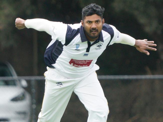 SECA Longmuir Shield: Le Page Park v Kingston Heath. LePage Park bowler Oshan De Silva. Picture: Valeriu Campan