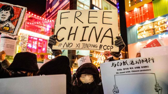 A group of protesters hold a gathering in Seoul on November 30, 2022, in support of demonstrations held in China over Beijing's tough Covid-19 restrictions.