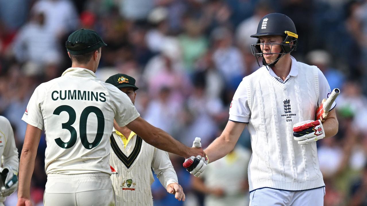 Cummins could only applaud Zak Crawley after his 189. Picture: Oli Scarff / AFP